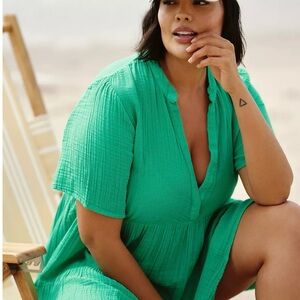 Anthropologie Green Swim Coverup with Flutter Sleeves